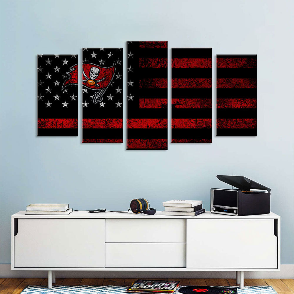 5 Piece Tampa Bay Buccaneers in American Flag Canvas Wall Art