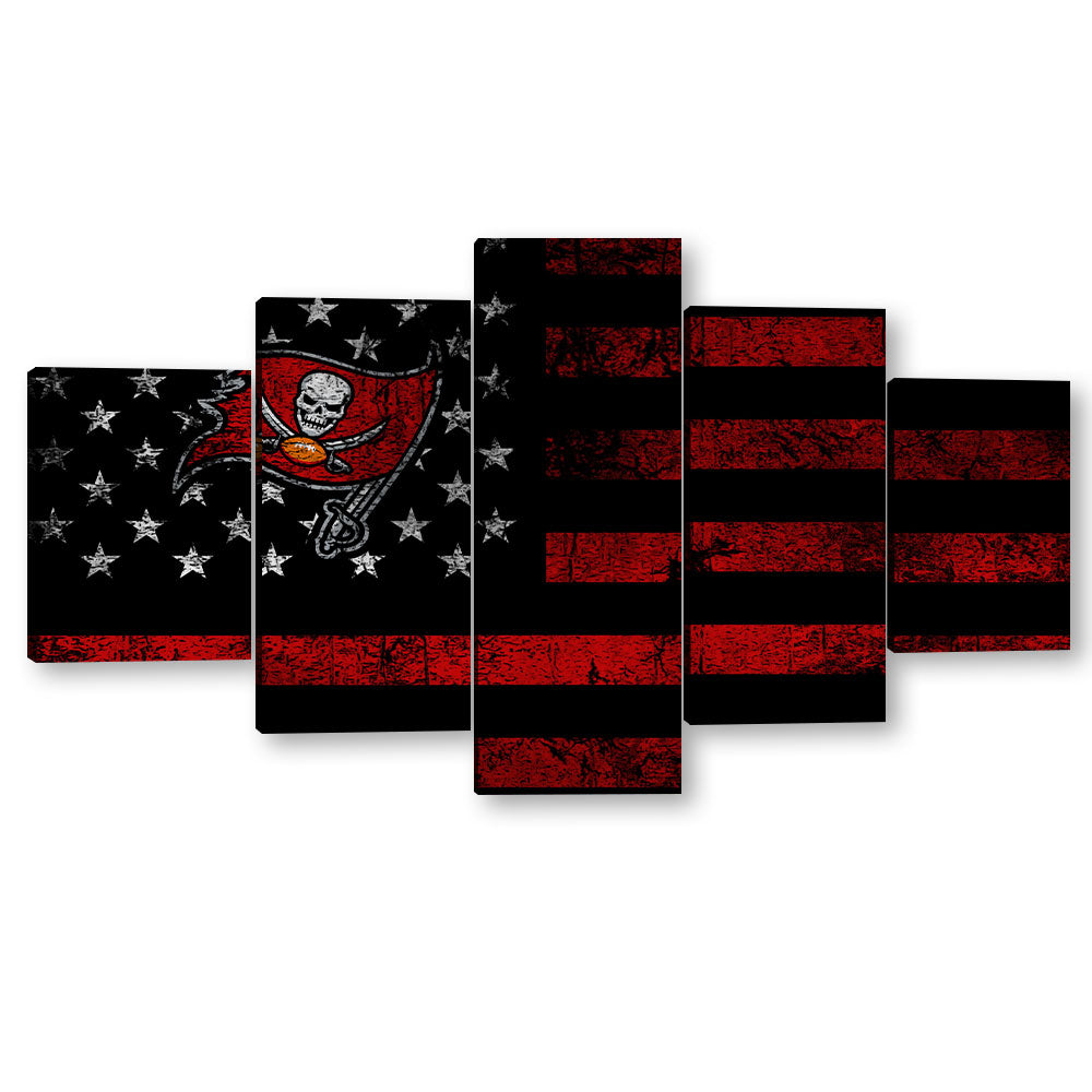 5 Piece Tampa Bay Buccaneers in American Flag Canvas Wall Art