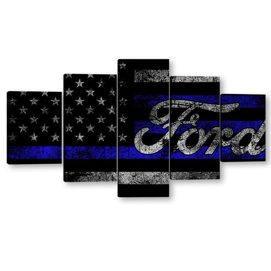 5 Piece Ford in American Flag Canvas Wall Art