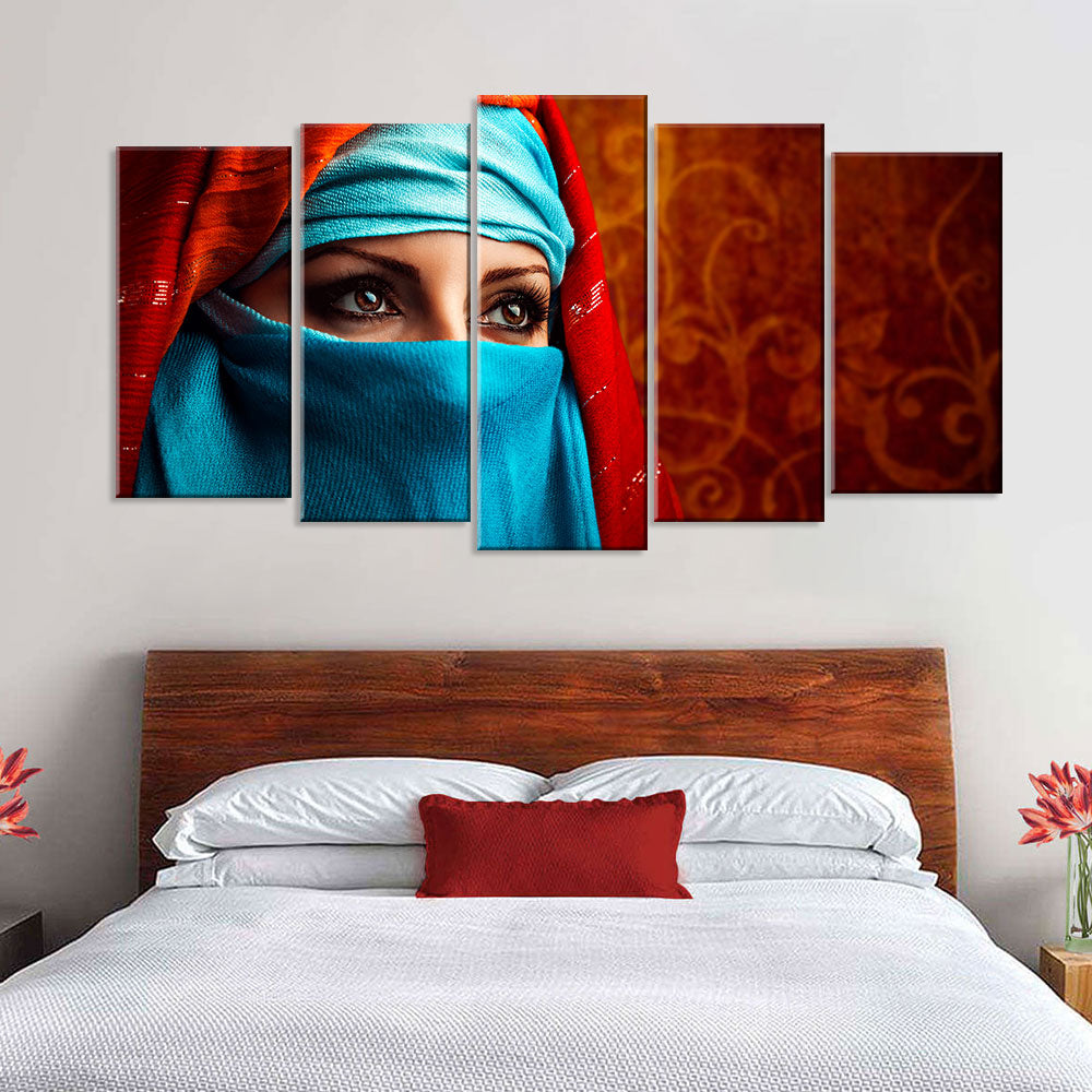 5 Piece Arabic Woman Wearing Hijab Canvas Wall Art