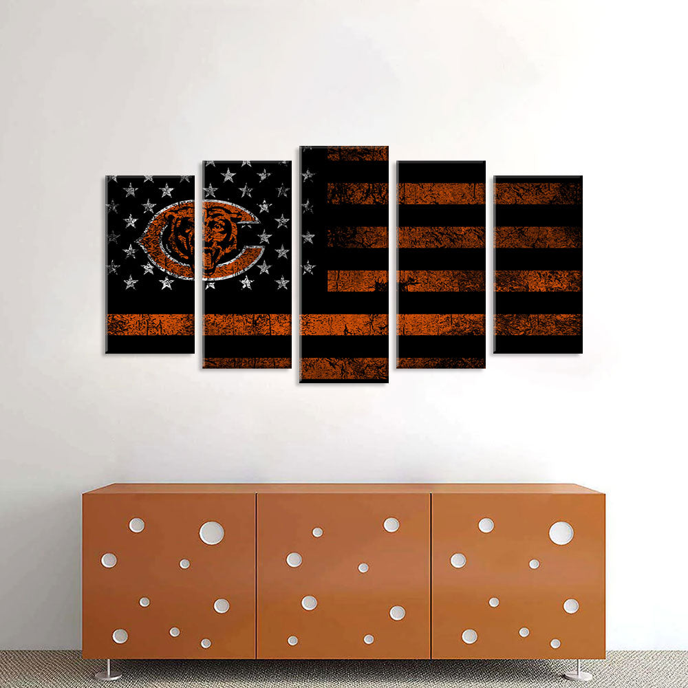 5 Piece Chicago Bears in American Flag Canvas Wall Art