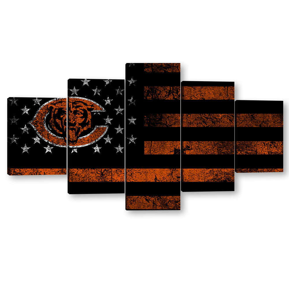 5 Piece Chicago Bears in American Flag Canvas Wall Art