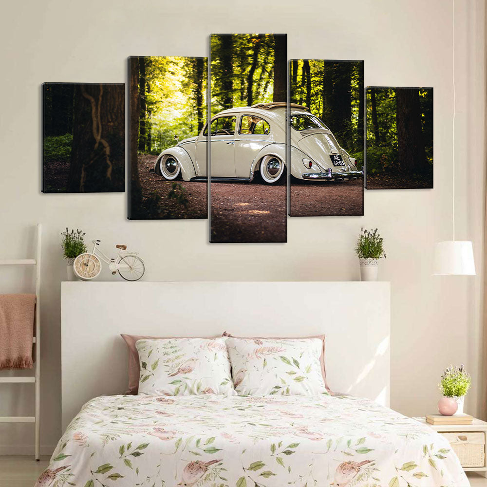 5 Piece Classic Volkswagen Beetle in Forest Canvas Wall Art