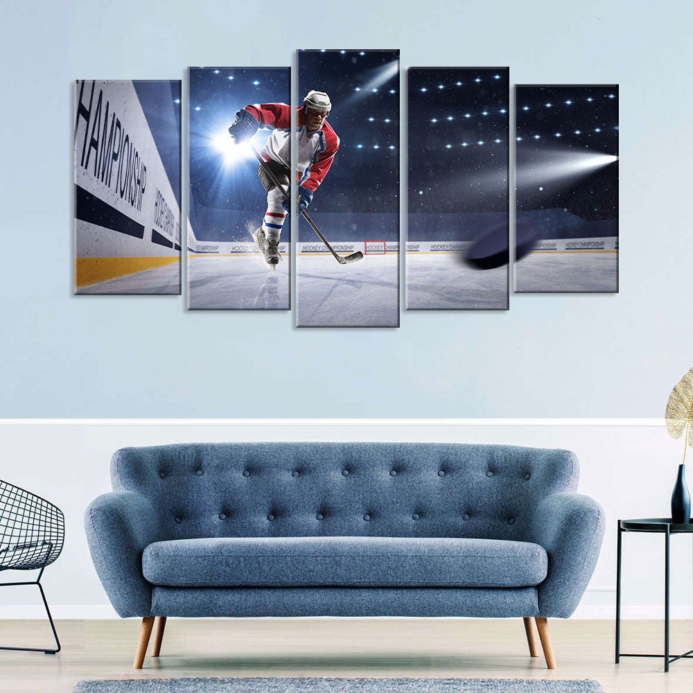 5 Piece Ice Hockey Goal Shot Canvas Wall Art
