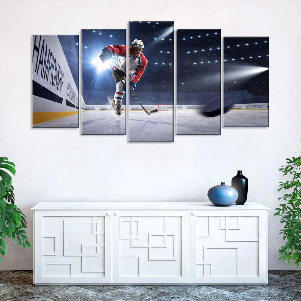 5 Piece Ice Hockey Goal Shot Canvas Wall Art