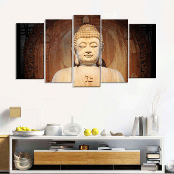 5 Piece White Buddha Statue Canvas Wall Art