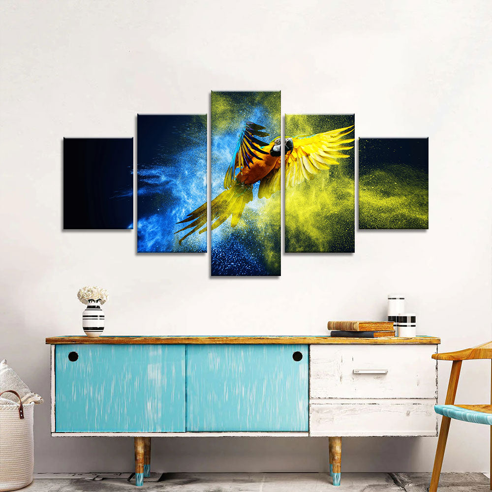 Colorful flying parrot canvas wall art