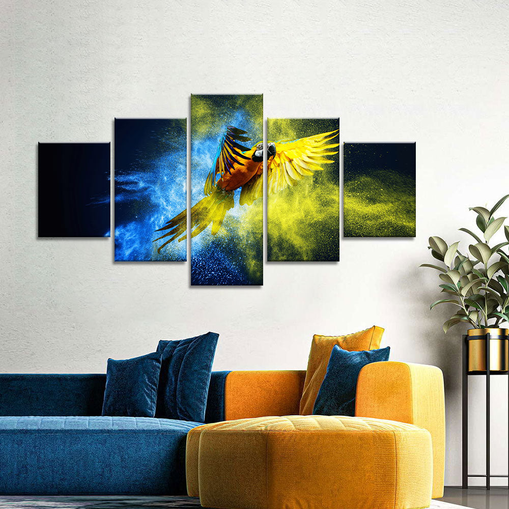 Colorful flying parrot canvas wall art