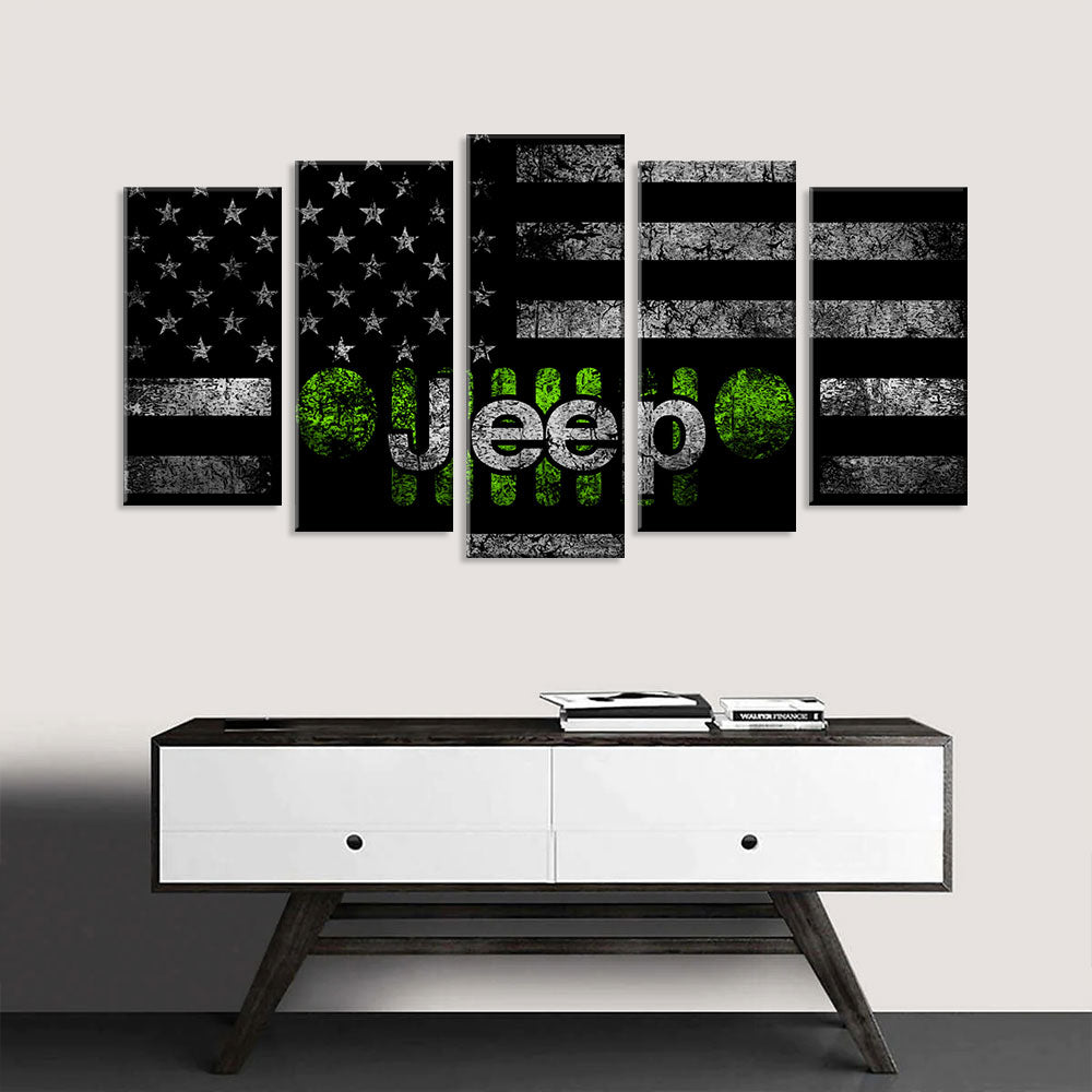 5 Piece Jeep in American Flag Canvas Wall Art