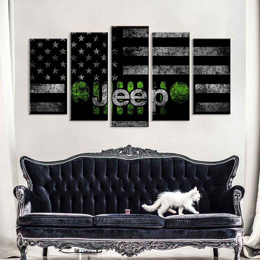 5 Piece Jeep in American Flag Canvas Wall Art