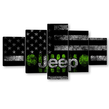 5 Piece Jeep in American Flag Canvas Wall Art