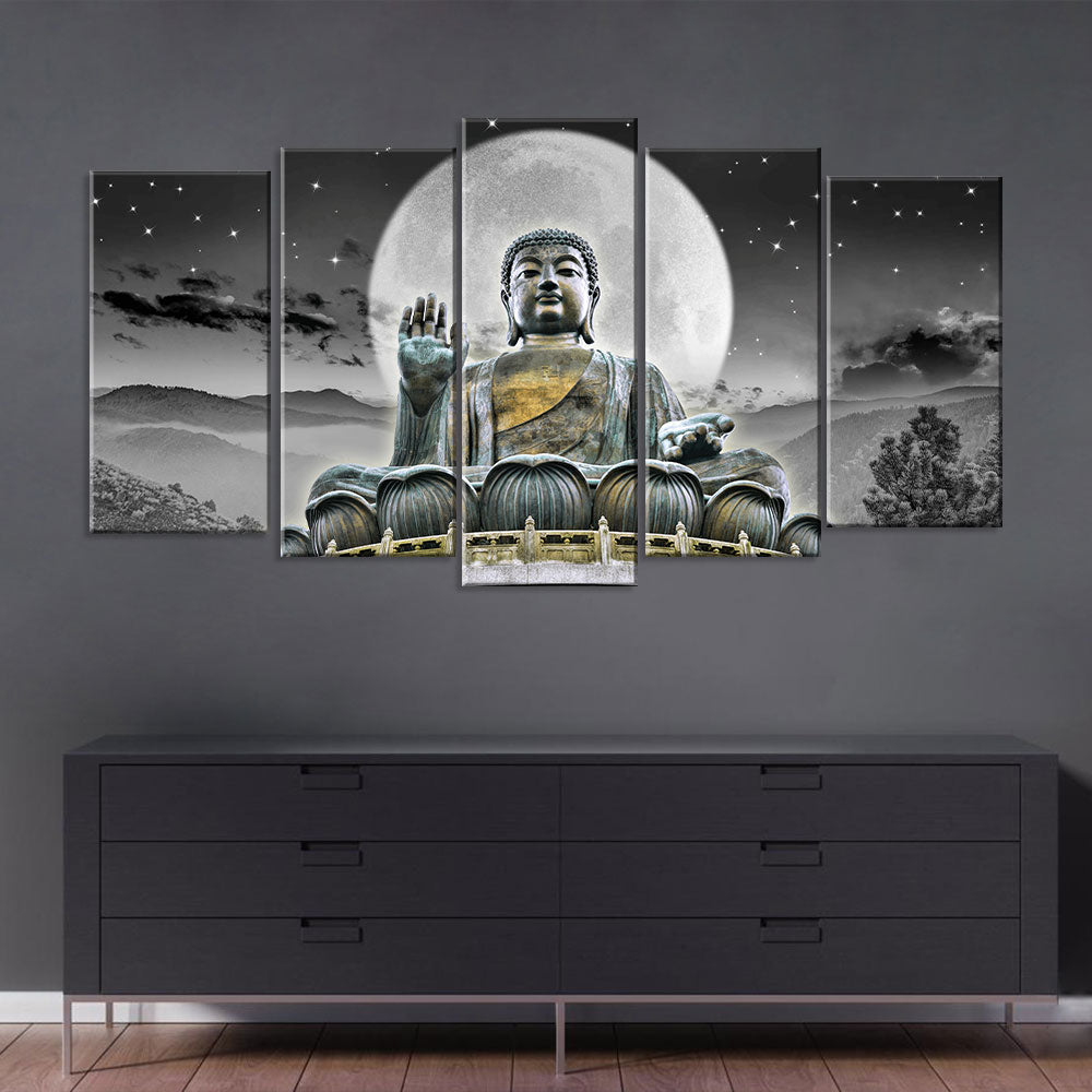 5 Piece Giant Tian Tan Buddha Canvas Wall Art