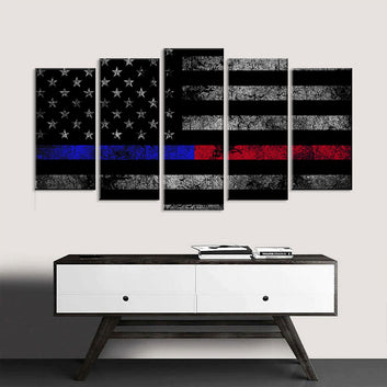 5 Piece Blue and Red Lines American Flag Canvas Wall Art