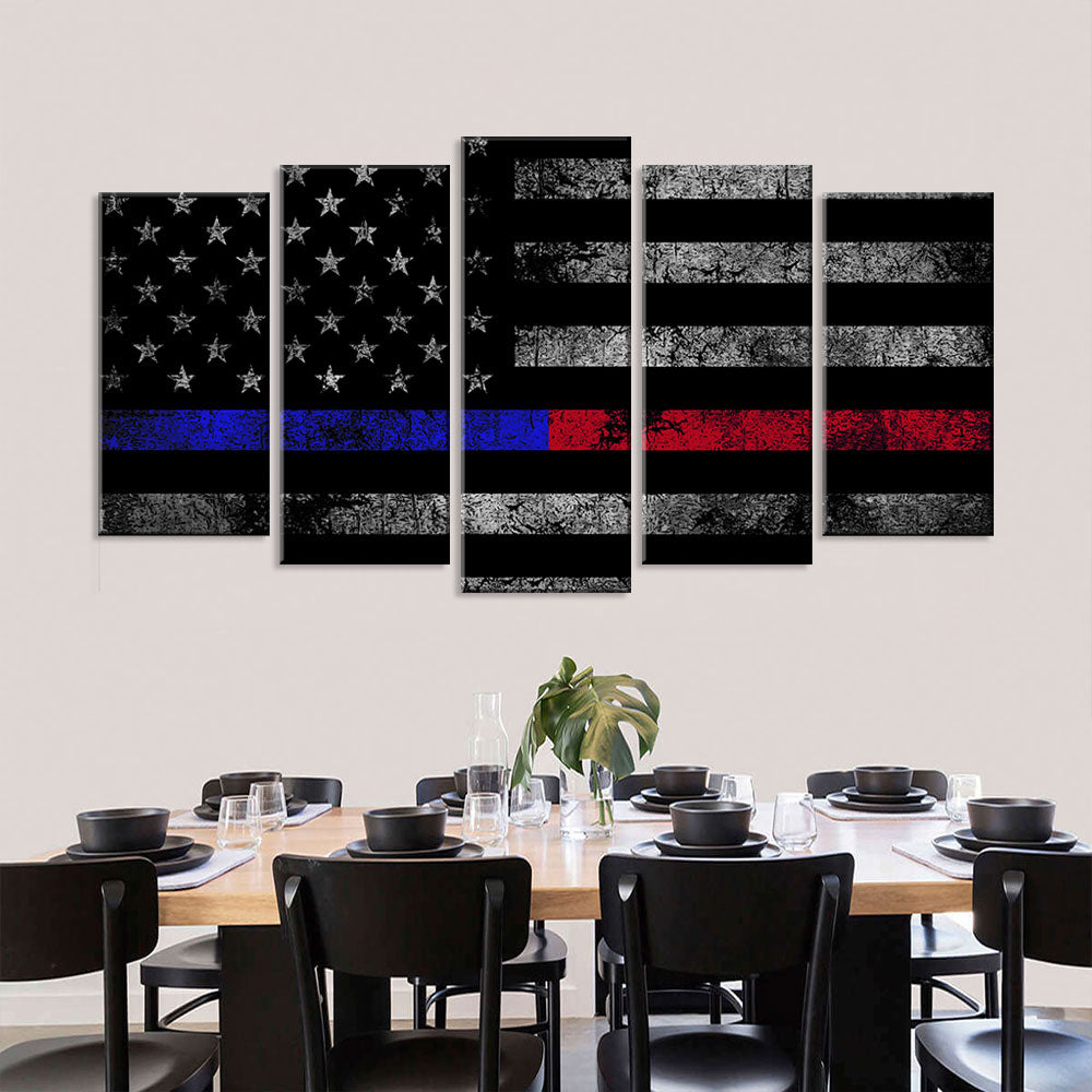 5 Piece Blue and Red Lines American Flag Canvas Wall Art