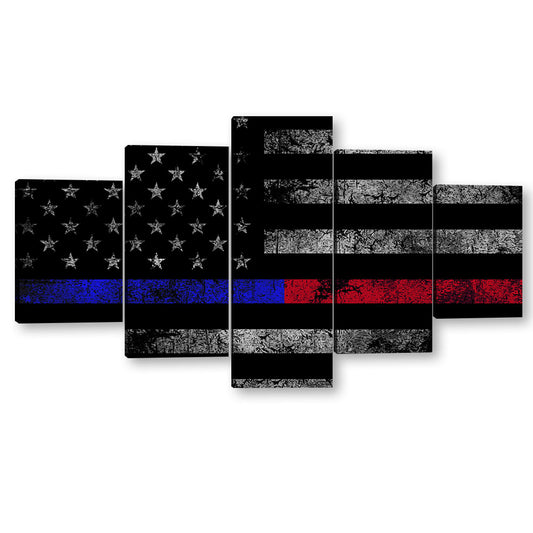 5 Piece Blue and Red Lines American Flag Canvas Wall Art