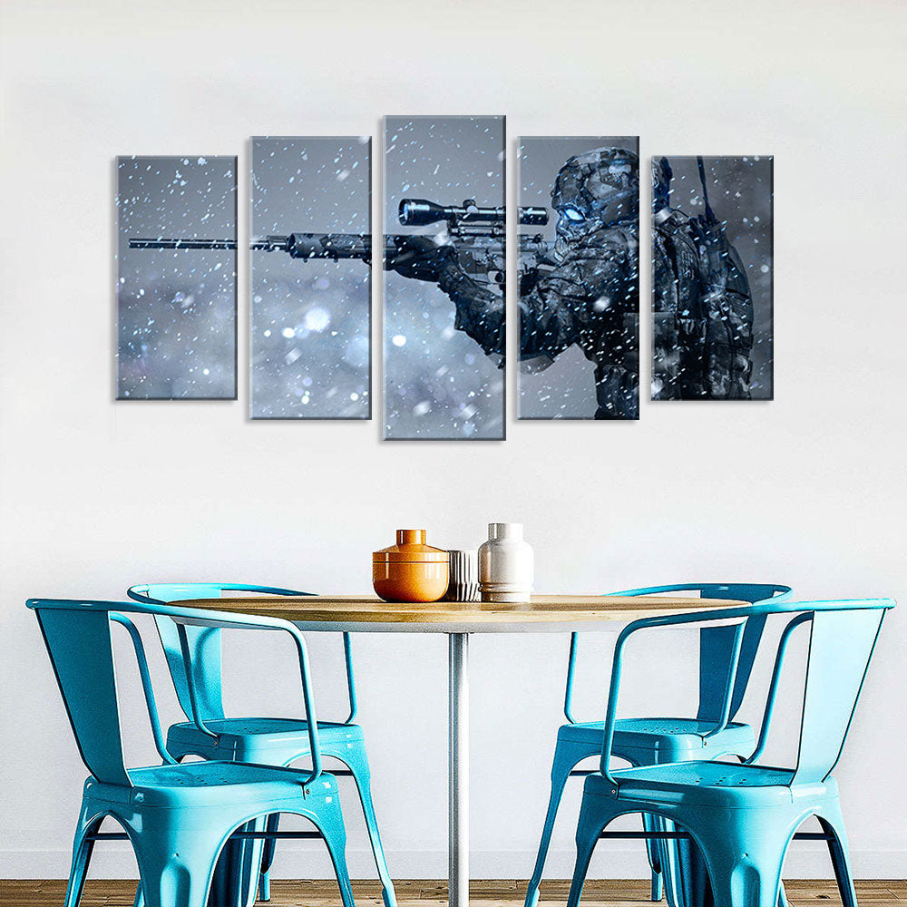 5 Piece Sniper in Snow Canvas Wall Art