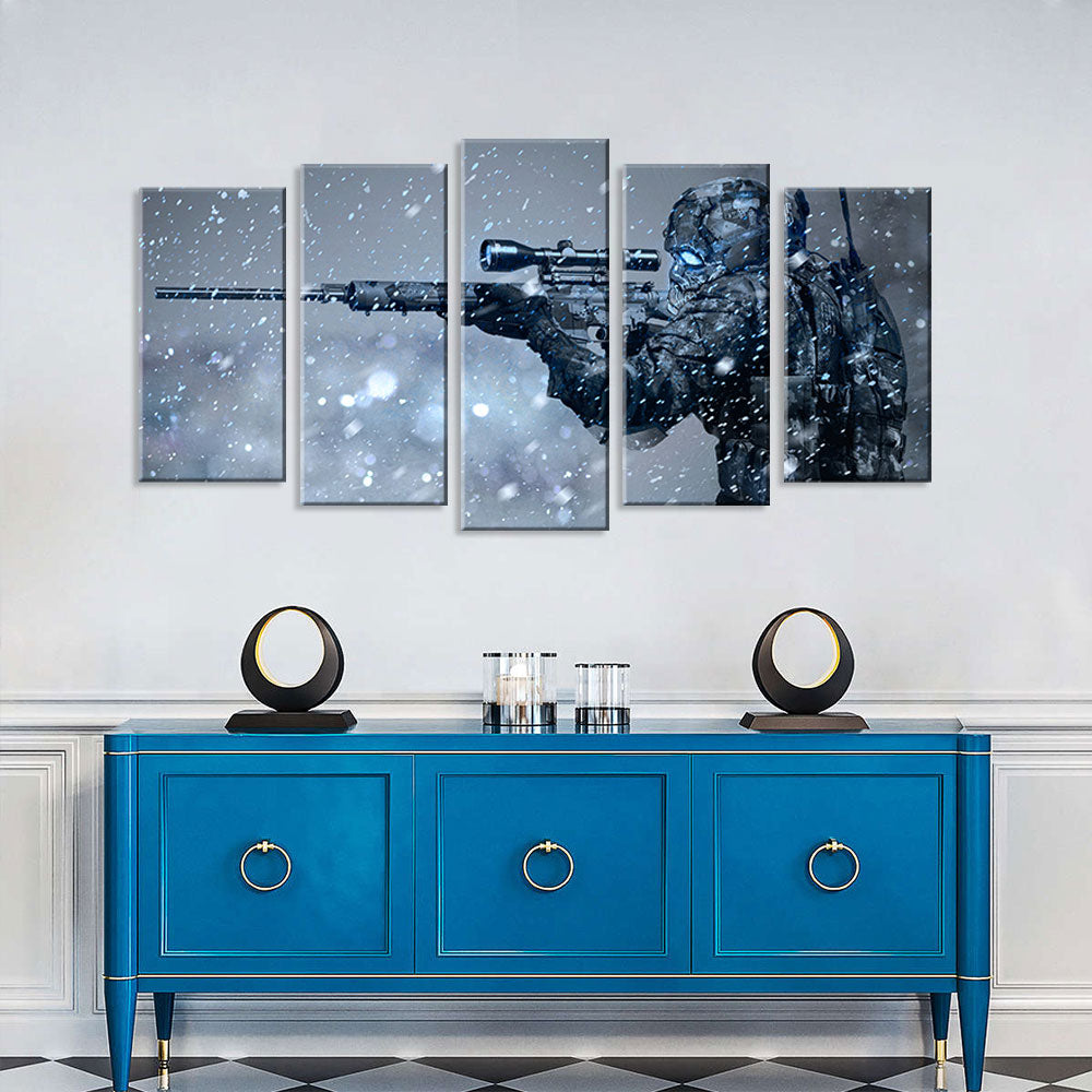 5 Piece Sniper in Snow Canvas Wall Art