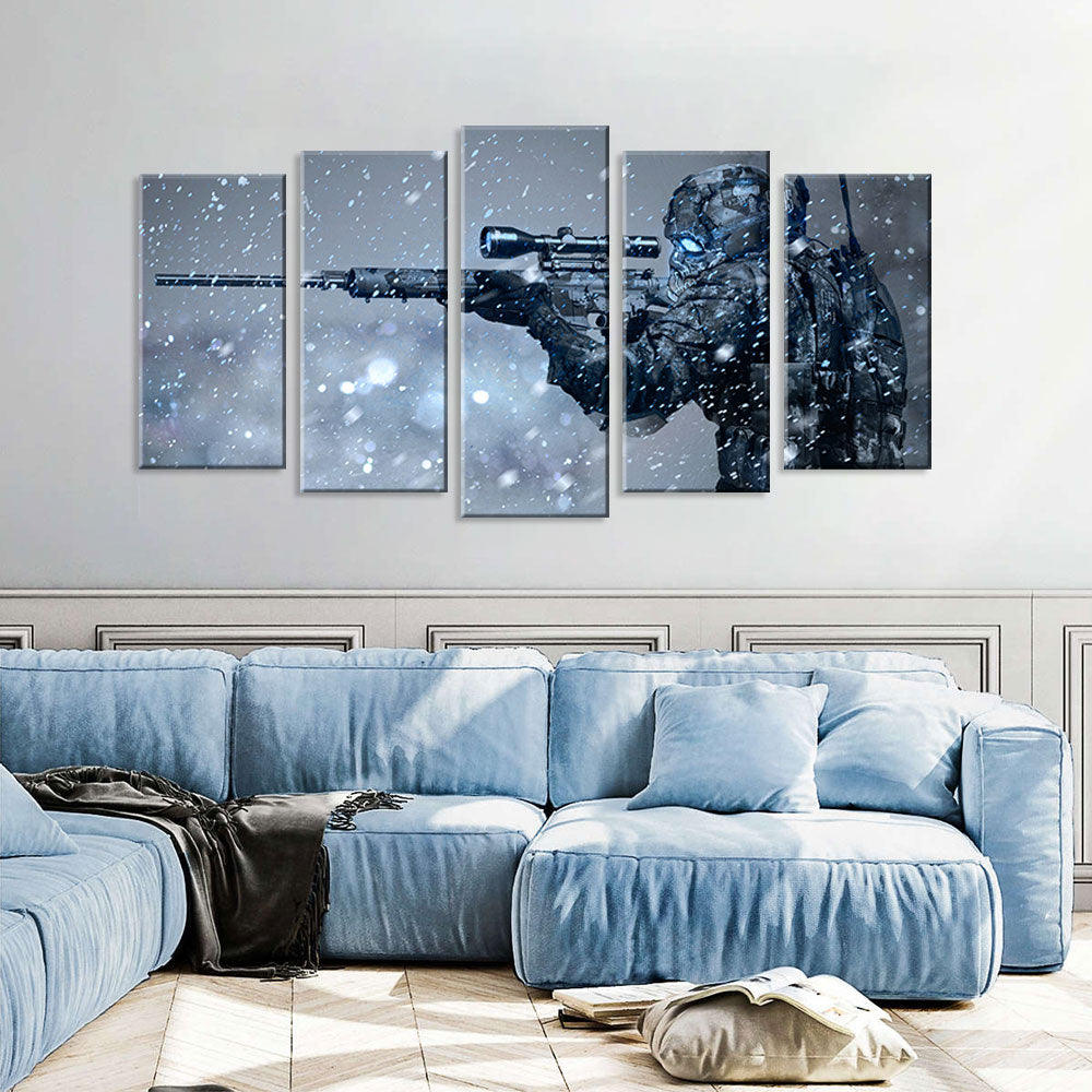 5 Piece Sniper in Snow Canvas Wall Art