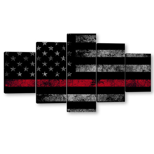 5 Piece Red Line American Flag Canvas Wall Art