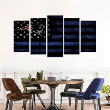 5 Piece New England Patriots in American Flag Canvas Wall Art