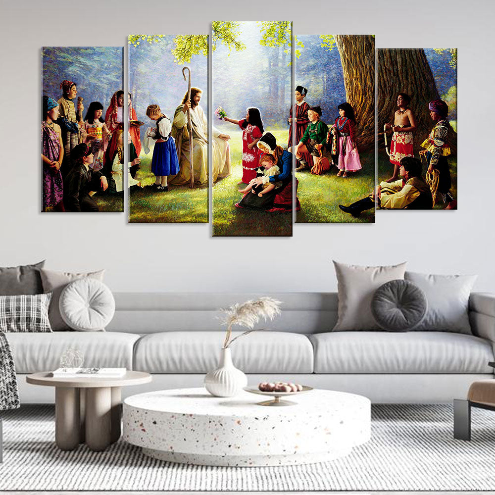 5 Piece Jesus Children of the World Canvas Wall Art