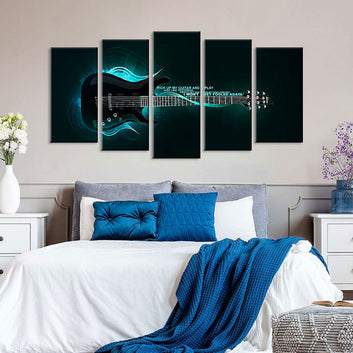 5 Piece Abstract Blue Electric Guitar Canvas Wall Art