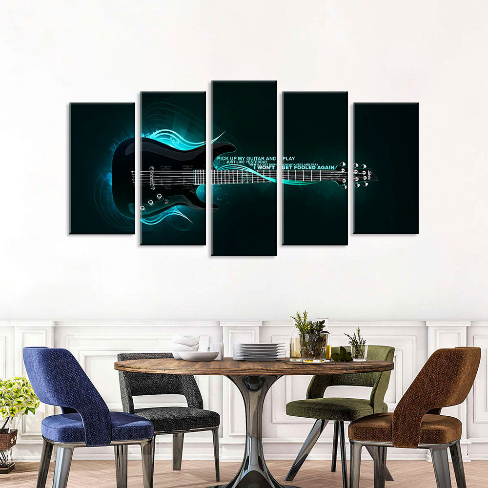5 Piece Abstract Blue Electric Guitar Canvas Wall Art
