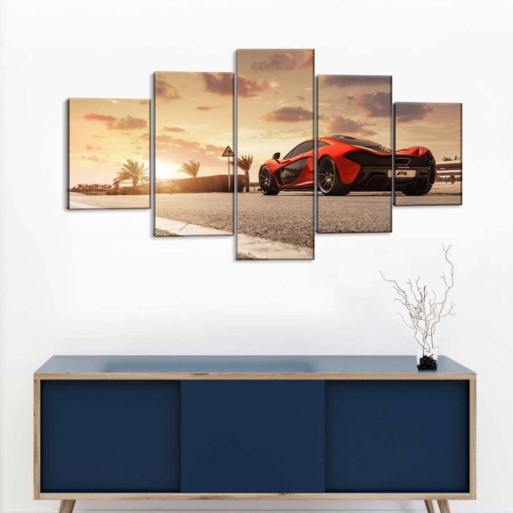 5 Piece McLaren P1 in Sunset Canvas Wall Art