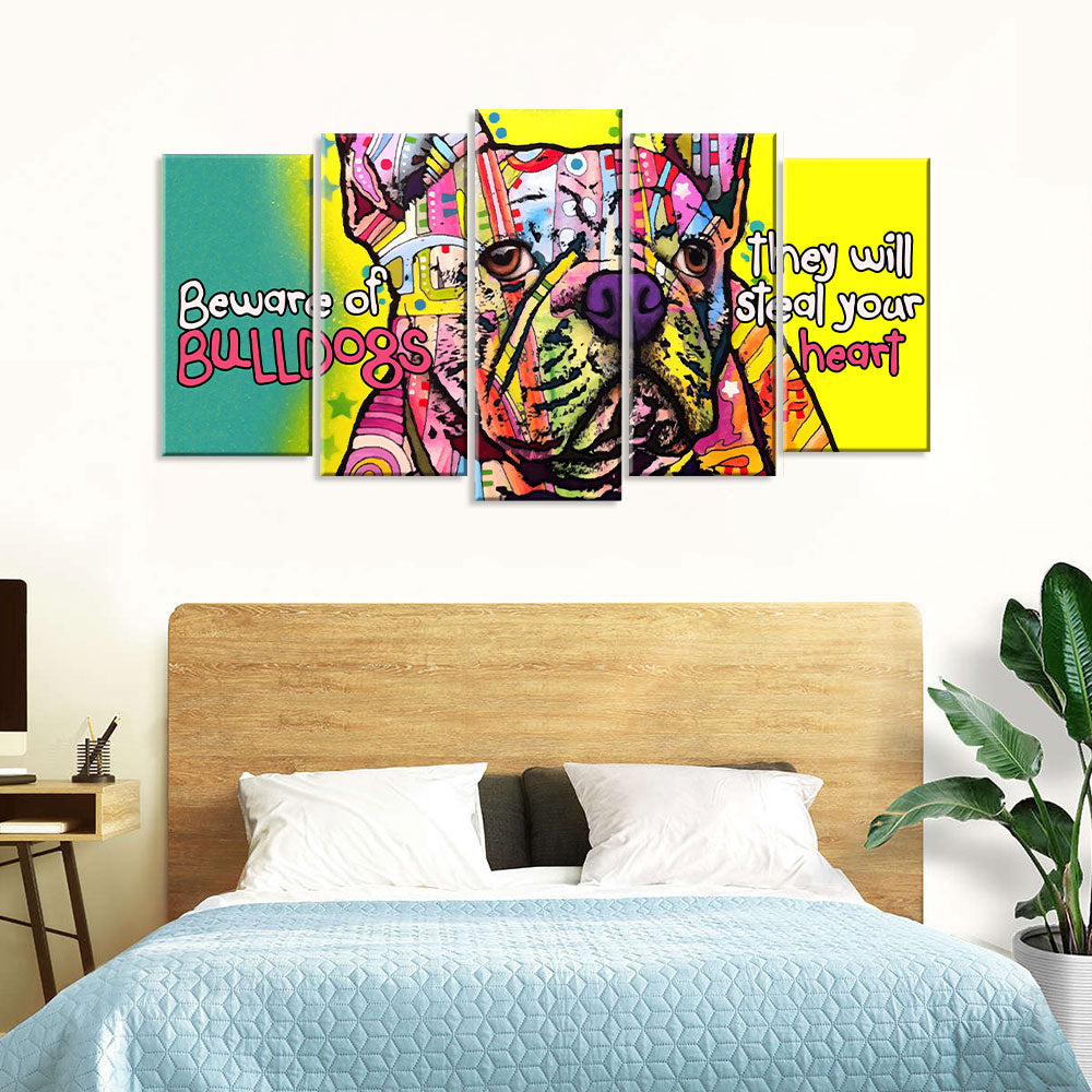 5 Piece Colorful Bulldog Canvas Wall Art