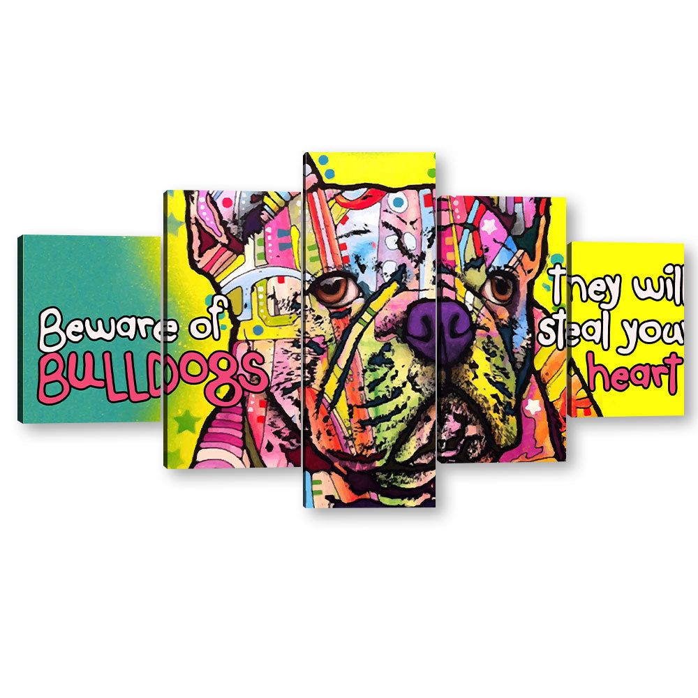 5 Piece Colorful Bulldog Canvas Wall Art