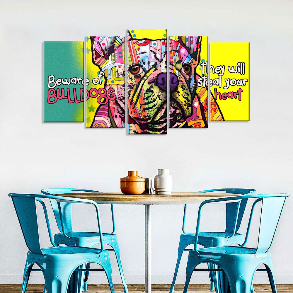 5 Piece Colorful Bulldog Canvas Wall Art