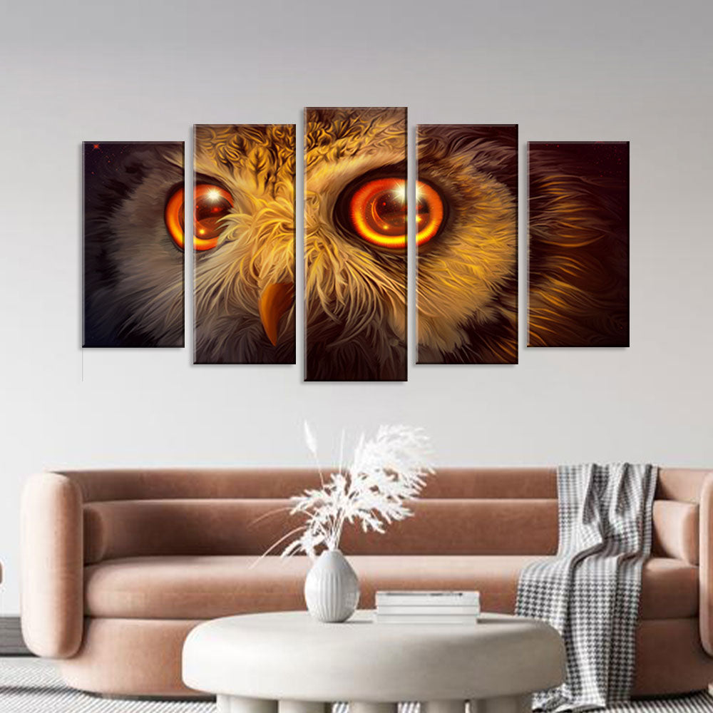 5 Piece Gold Owl Eyes Canvas Wall Art