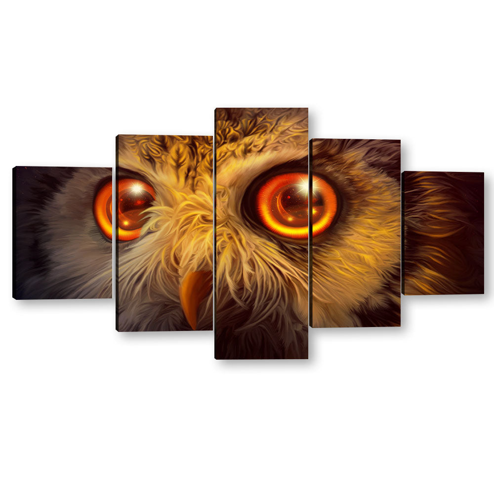 5 Piece Gold Owl Eyes Canvas Wall Art