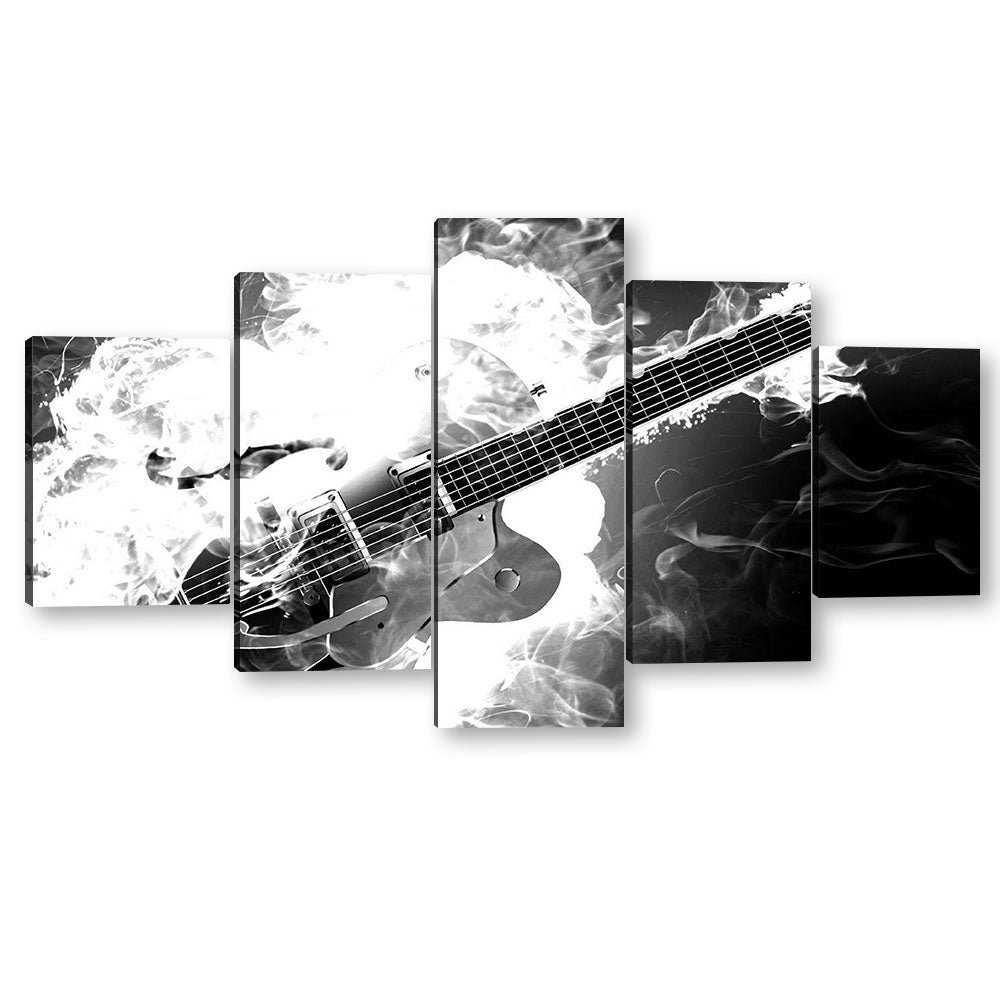 5 Piece Abstract Guitar in White Smoke Canvas Wall Art