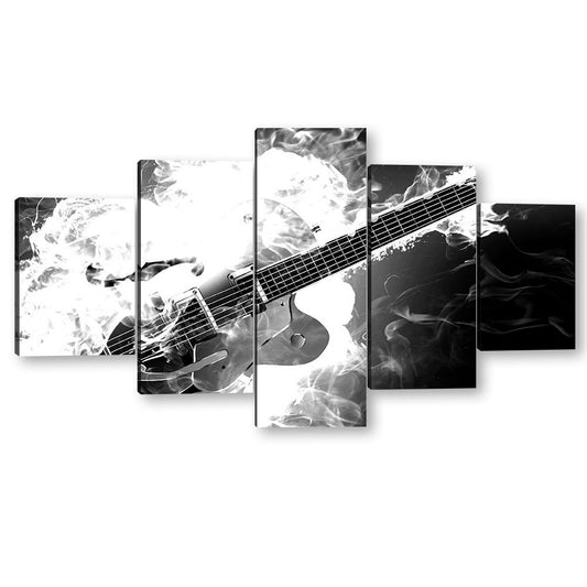 5 Piece Abstract Guitar in White Smoke Canvas Wall Art