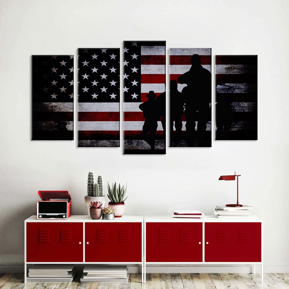 5 Piece Veterans Pride American Flag Canvas Wall Art