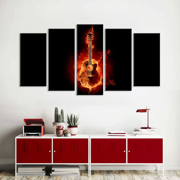 5 Piece Fire Electric Guitar Canvas Wall Art