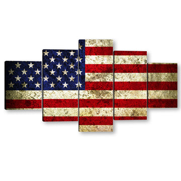 5 Piece Vintage Bright American Flag Canvas Wall Art