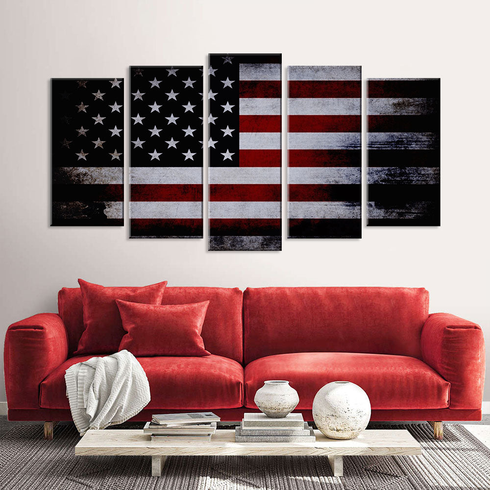 5 Piece Dark American Flag Canvas Wall Art