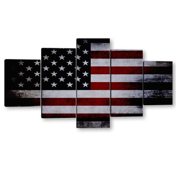 5 Piece Dark American Flag Canvas Wall Art