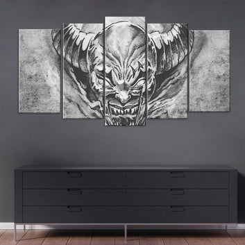5 Piece Devil with Big Horns Canvas Wall Art