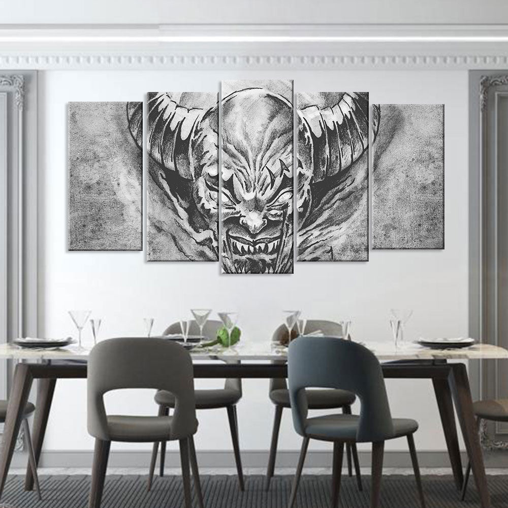 5 Piece Devil with Big Horns Canvas Wall Art