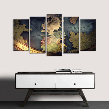 5 Piece Game of Thrones World Map Canvas Wall Art
