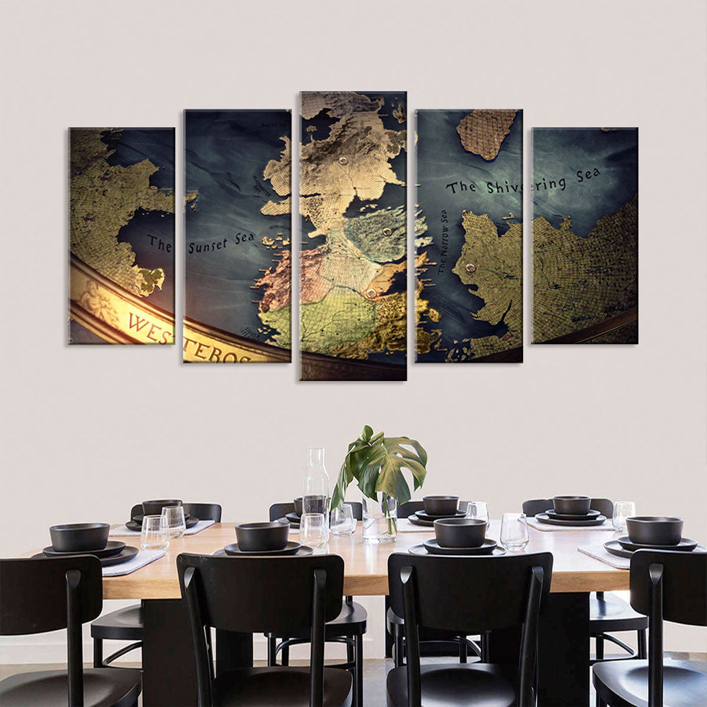5 Piece Game of Thrones World Map Canvas Wall Art