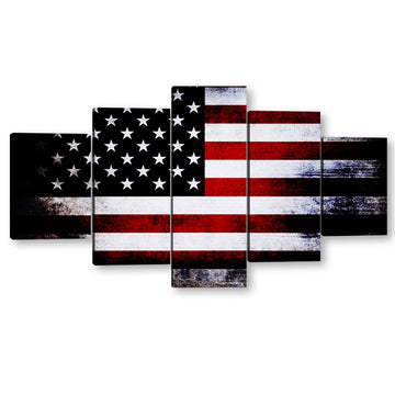 5 Piece Dark Faded American Flag Canvas Wall Art