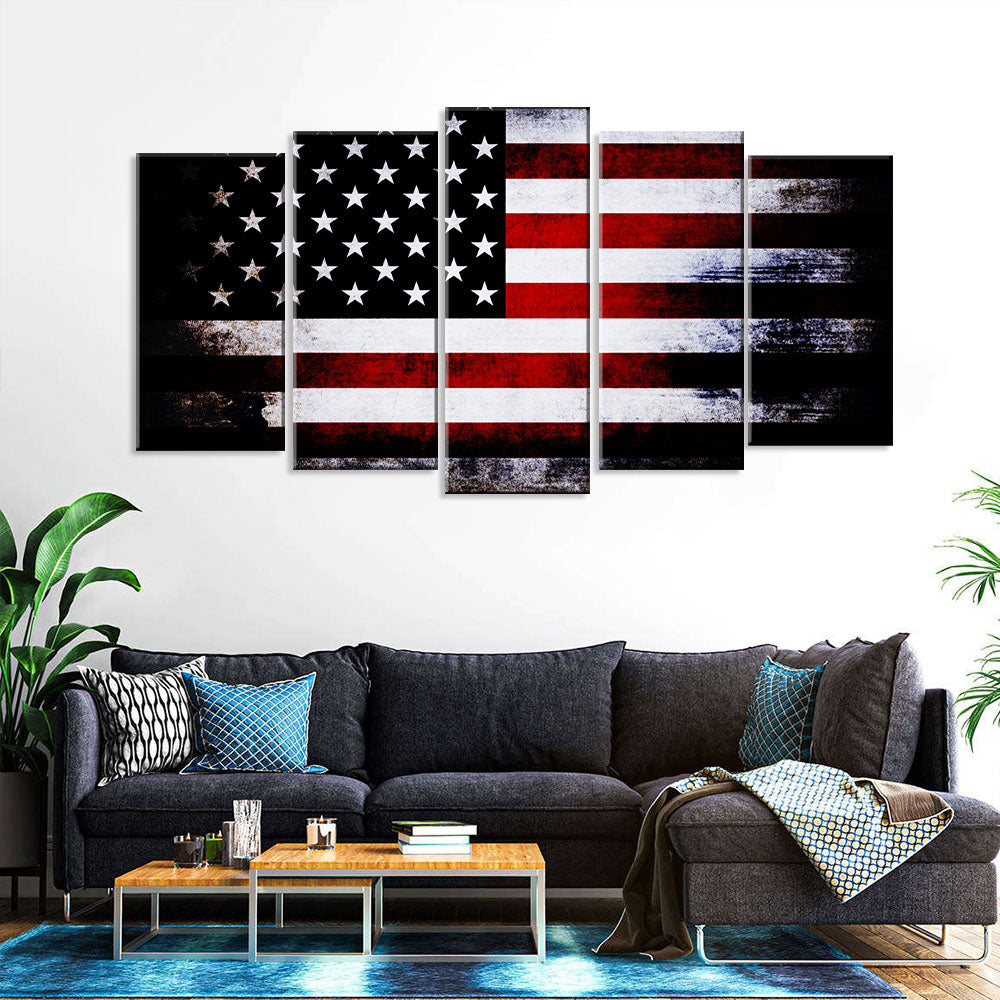 5 Piece Dark Faded American Flag Canvas Wall Art