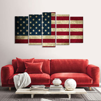 5 Piece Rustic American Flag Canvas Wall Art