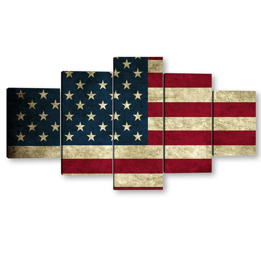 5 Piece Rustic American Flag Canvas Wall Art