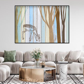 Pastel Forest with Grazing Deer Canvas Wall Art