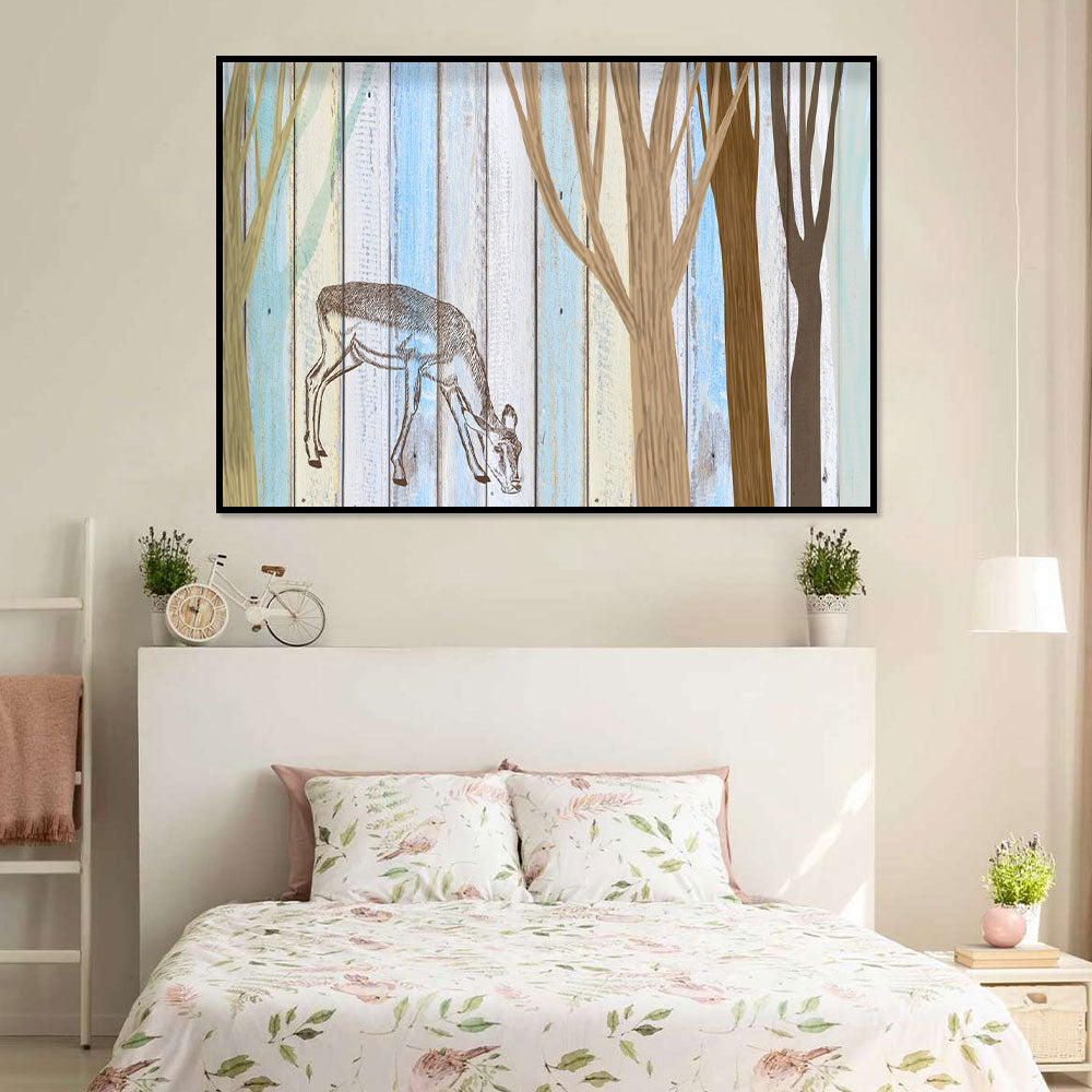 Pastel Forest with Grazing Deer Canvas Wall Art